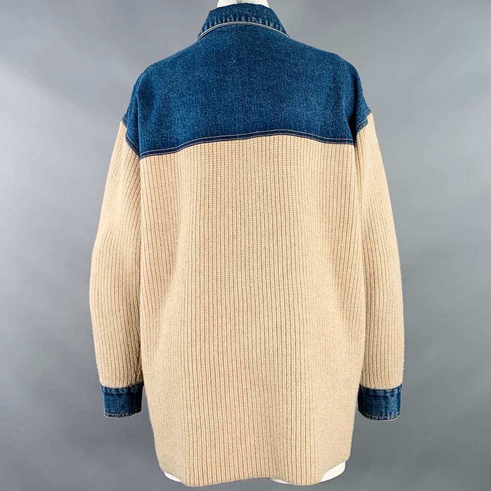 SANDRO Beige Blue Mixed Fabrics Wool Blend Denim Jacket - Picture 3 of 9